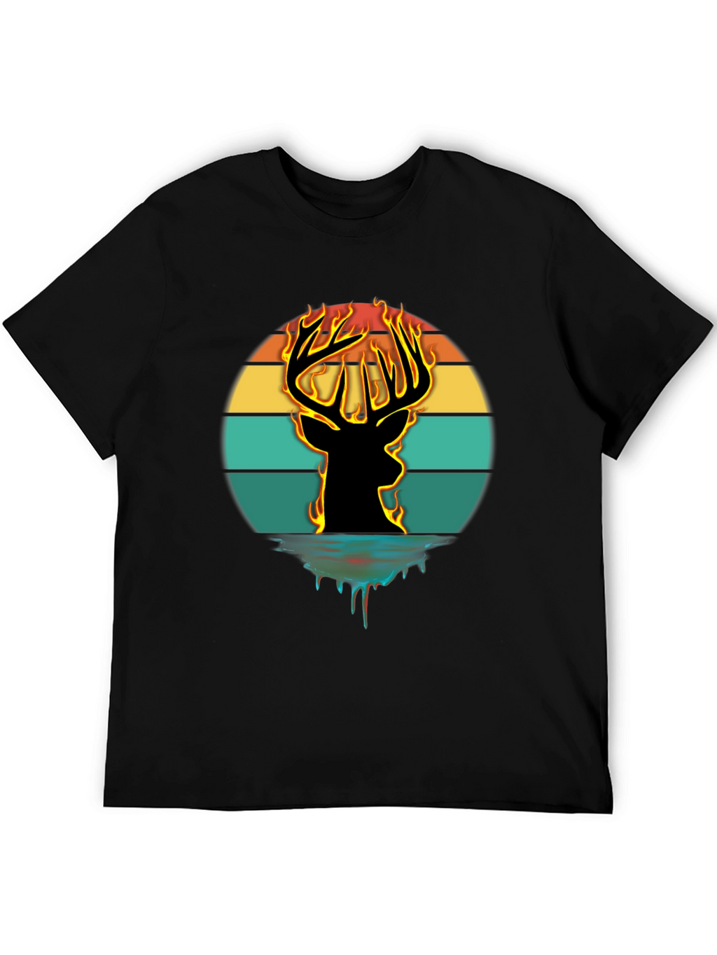 Fiery Deer Silhouette Graphic T-Shirt