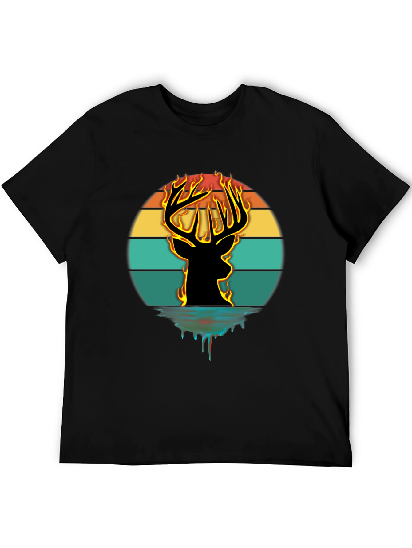 Fiery Deer Silhouette Graphic T-Shirt