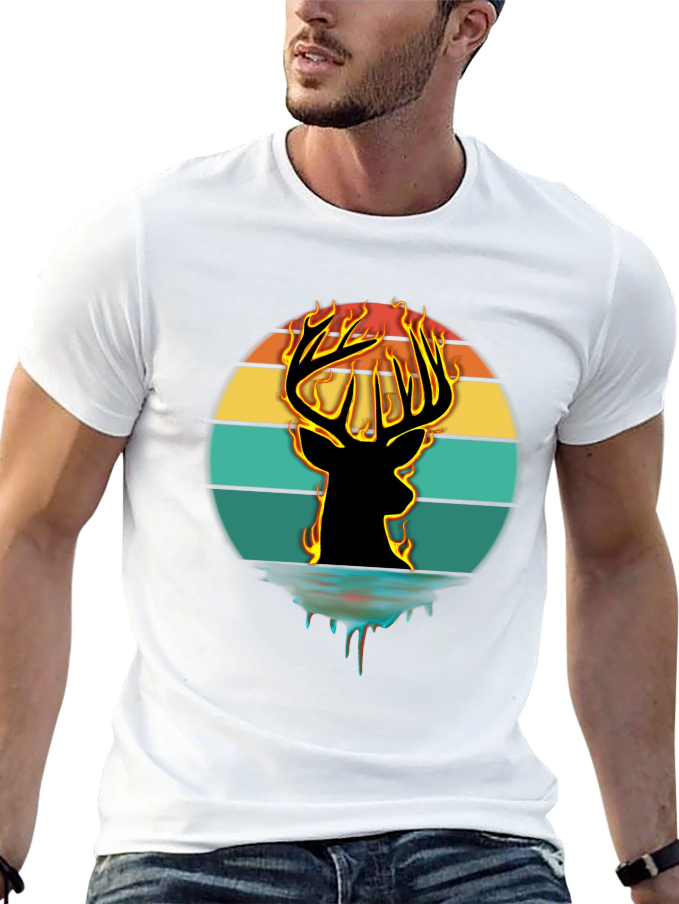 Fiery Deer Silhouette Graphic T-Shirt