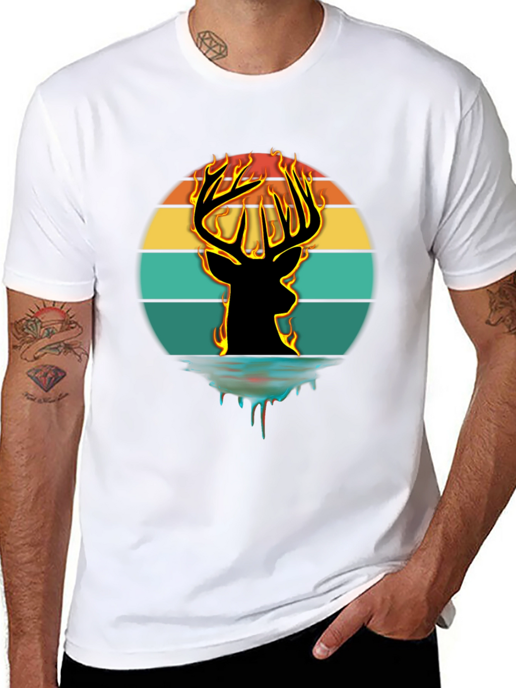 Fiery Deer Silhouette Graphic T-Shirt