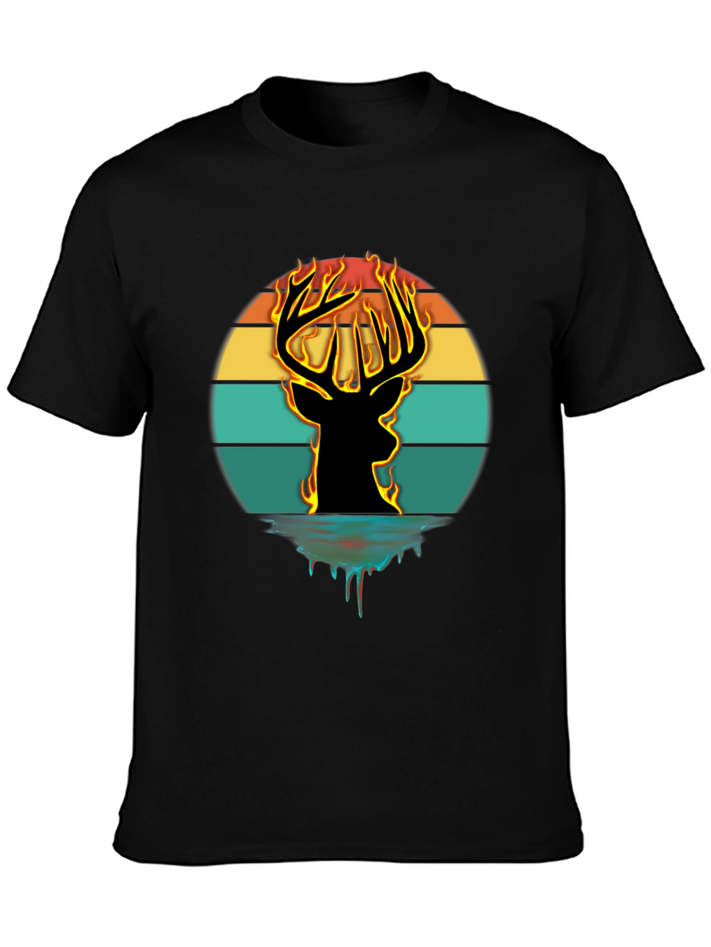 Fiery Deer Silhouette Graphic T-Shirt