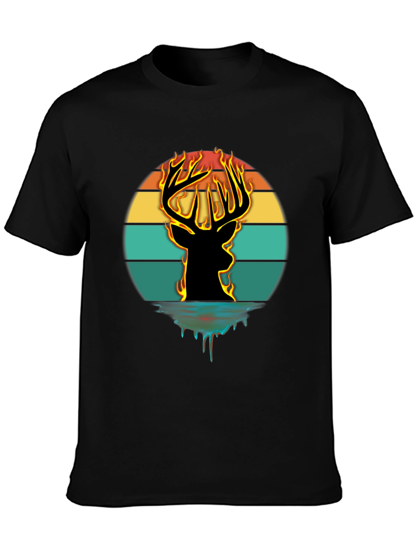Fiery Deer Silhouette Graphic T-Shirt