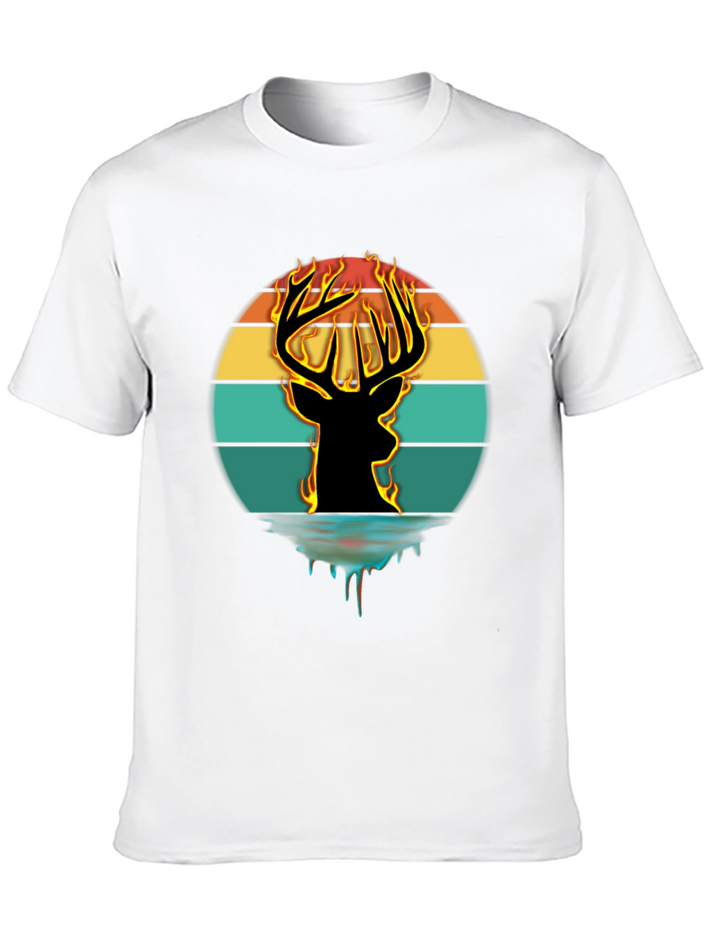 Fiery Deer Silhouette Graphic T-Shirt