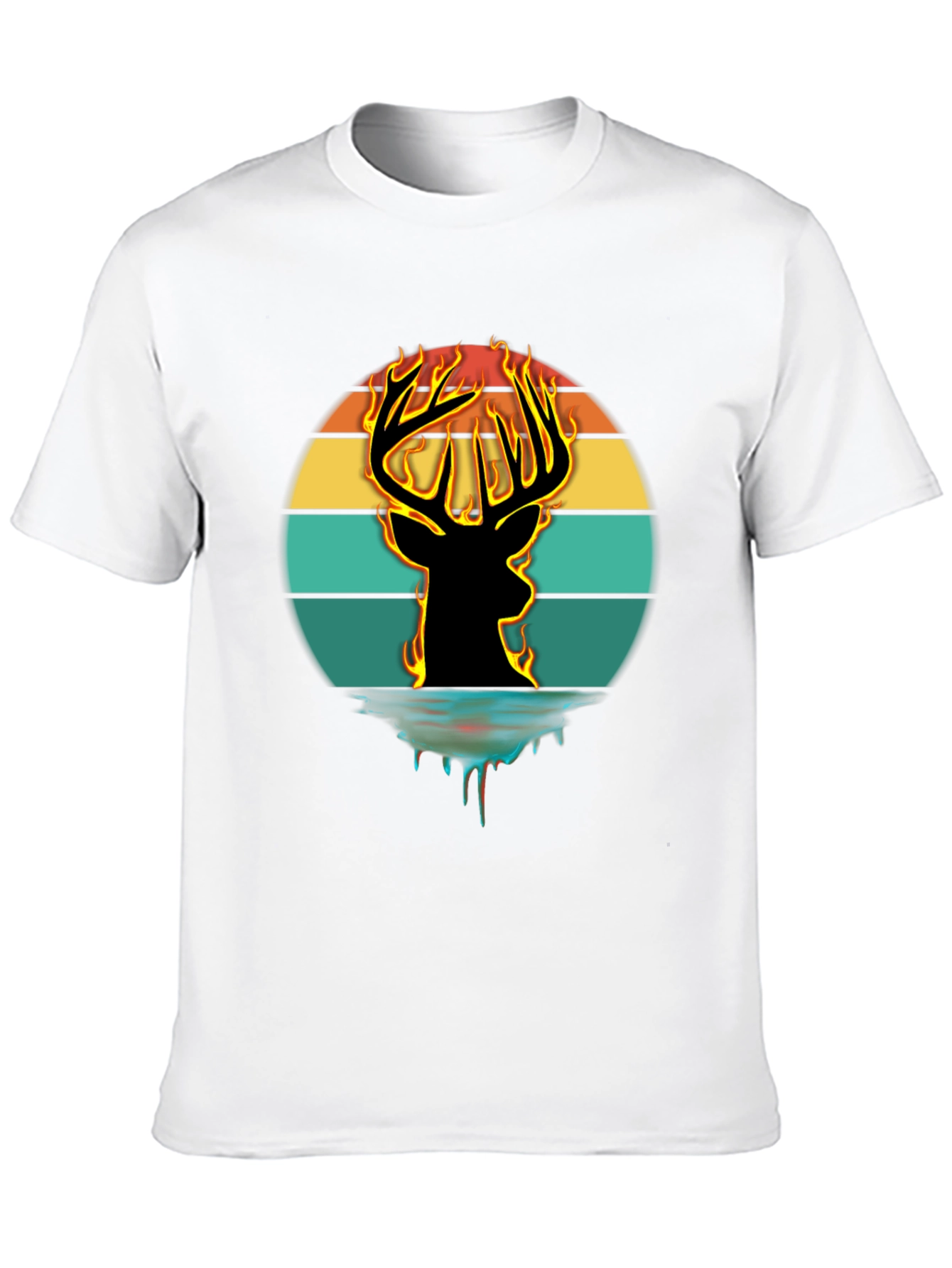 Fiery Deer Silhouette Graphic T-Shirt