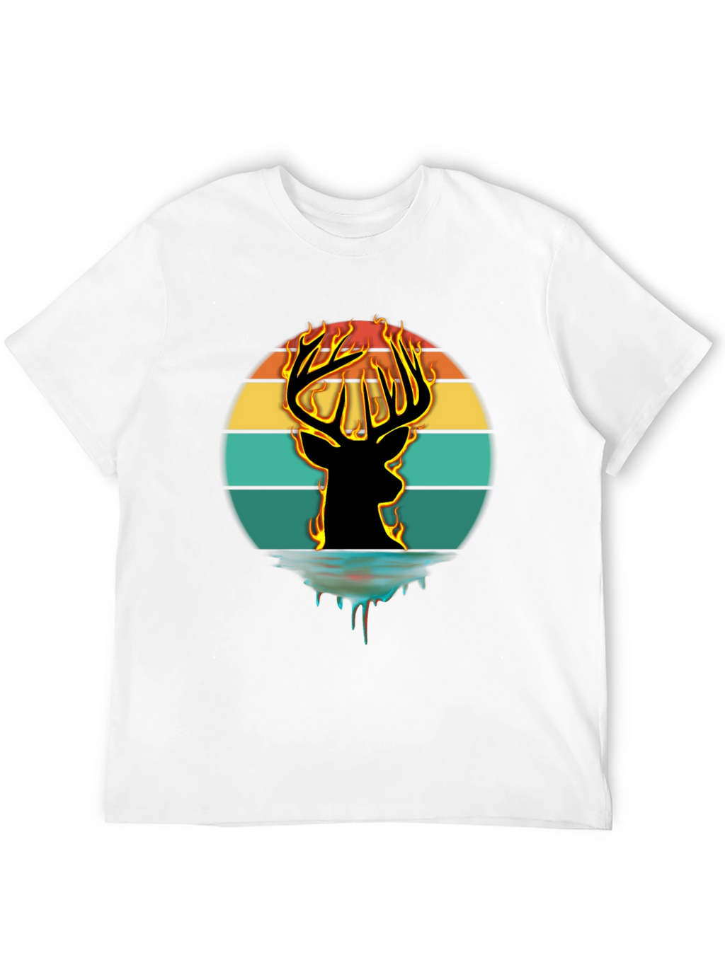 Fiery Deer Silhouette Graphic T-Shirt