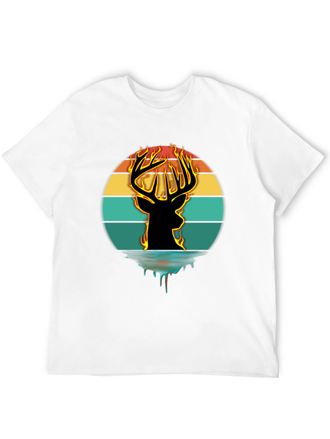 Fiery Deer Silhouette Graphic T-Shirt
