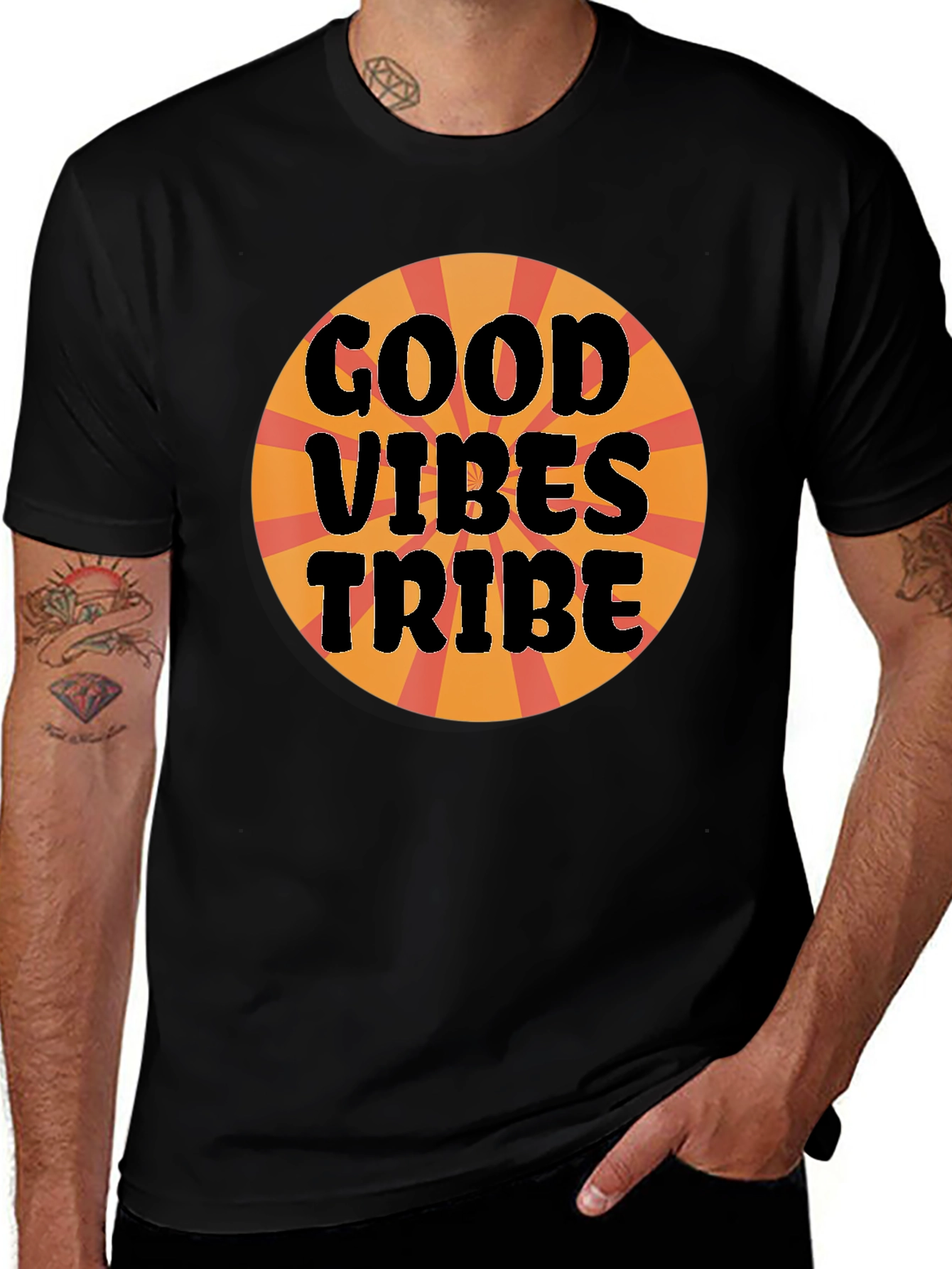 Good Vibes Tribe Graphic Tee - Black Cotton T-Shirt