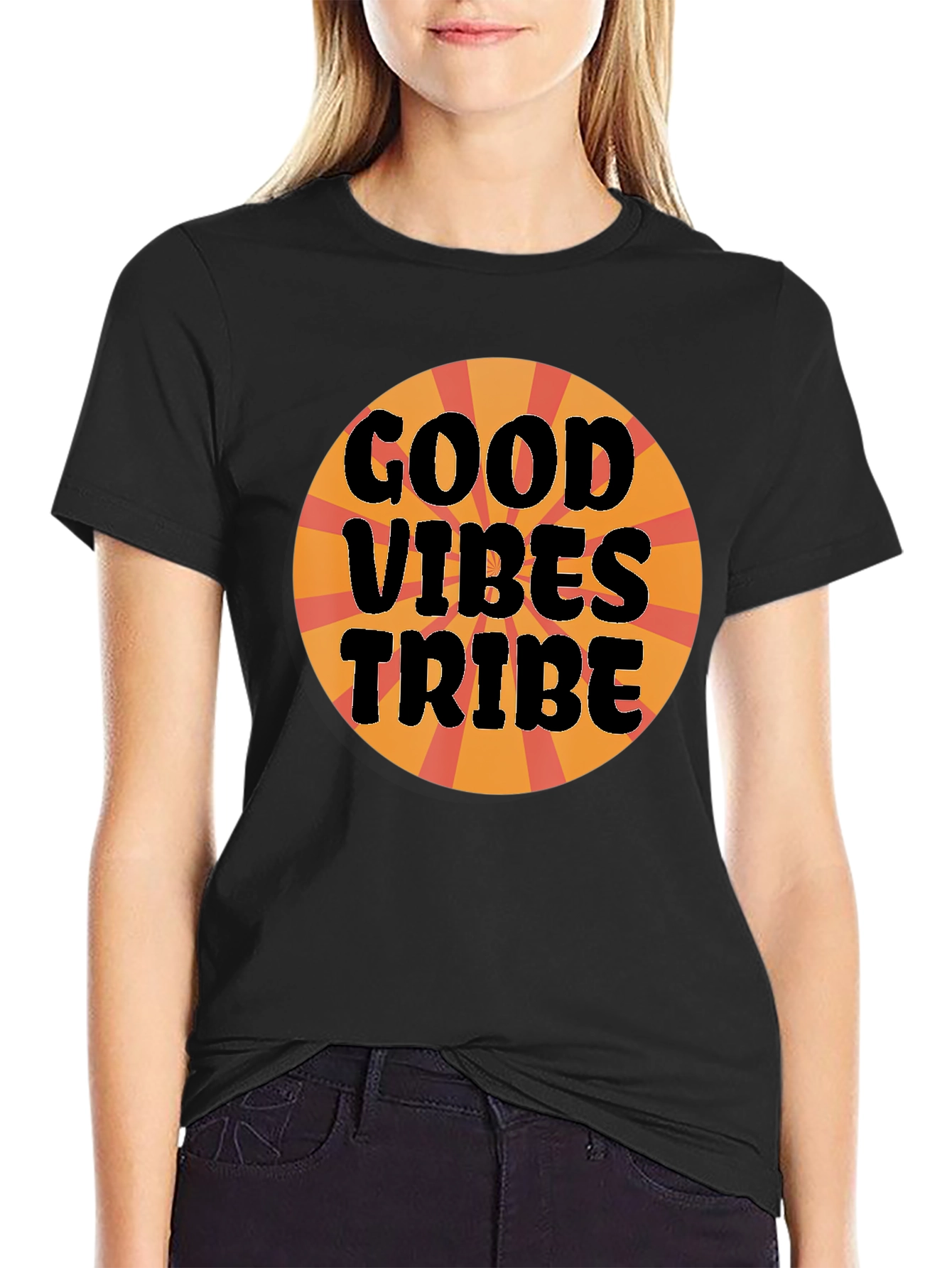 Good Vibes Tribe Graphic Tee - Black Cotton T-Shirt