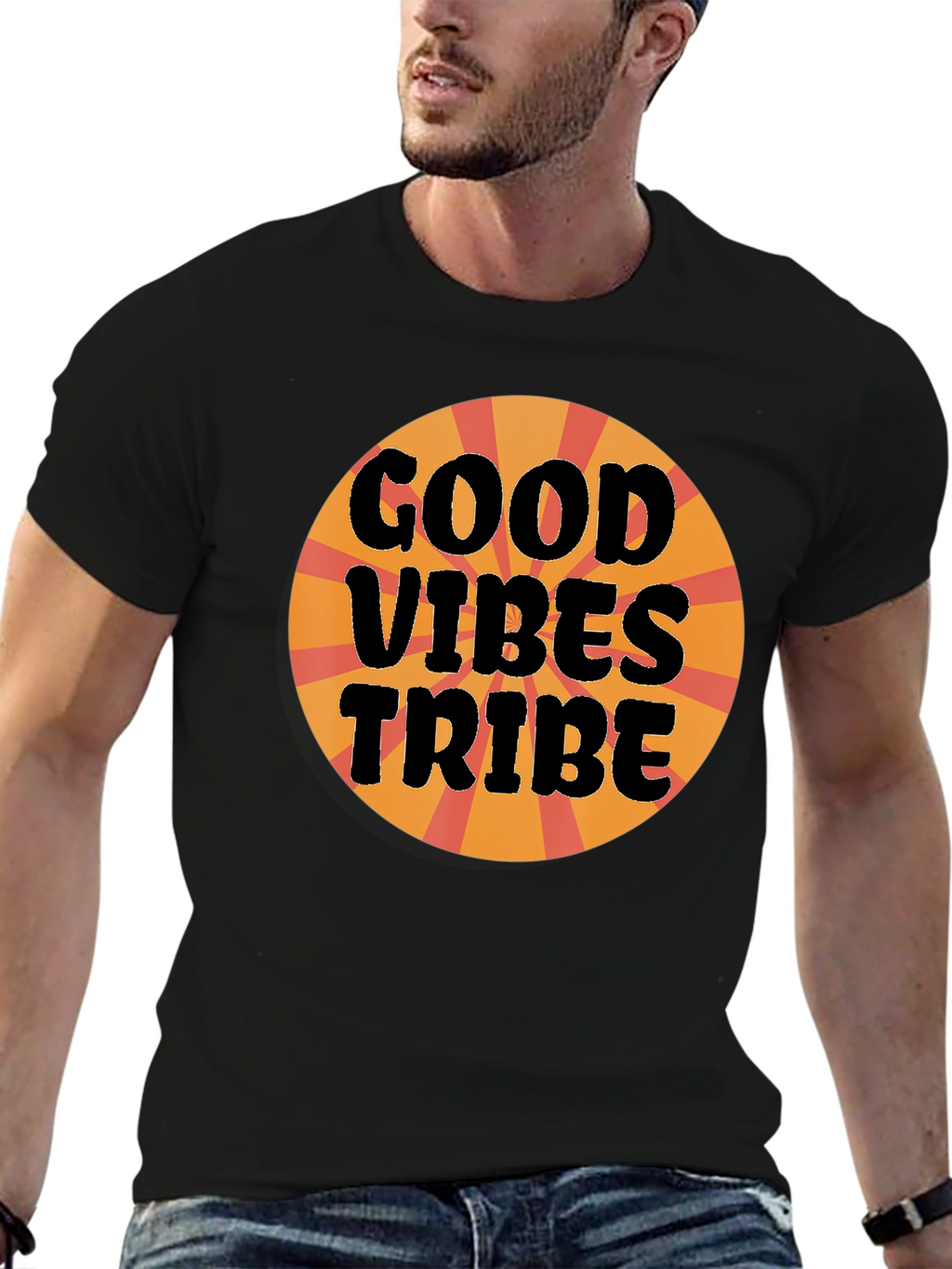Good Vibes Tribe Graphic Tee - Black Cotton T-Shirt