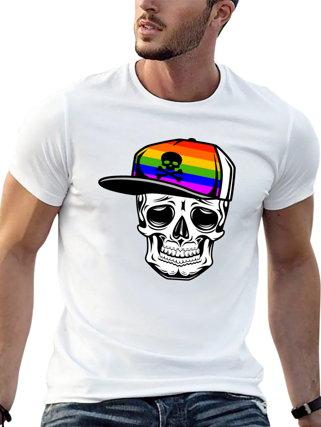 Skull in Rainbow Hat Graphic Tee