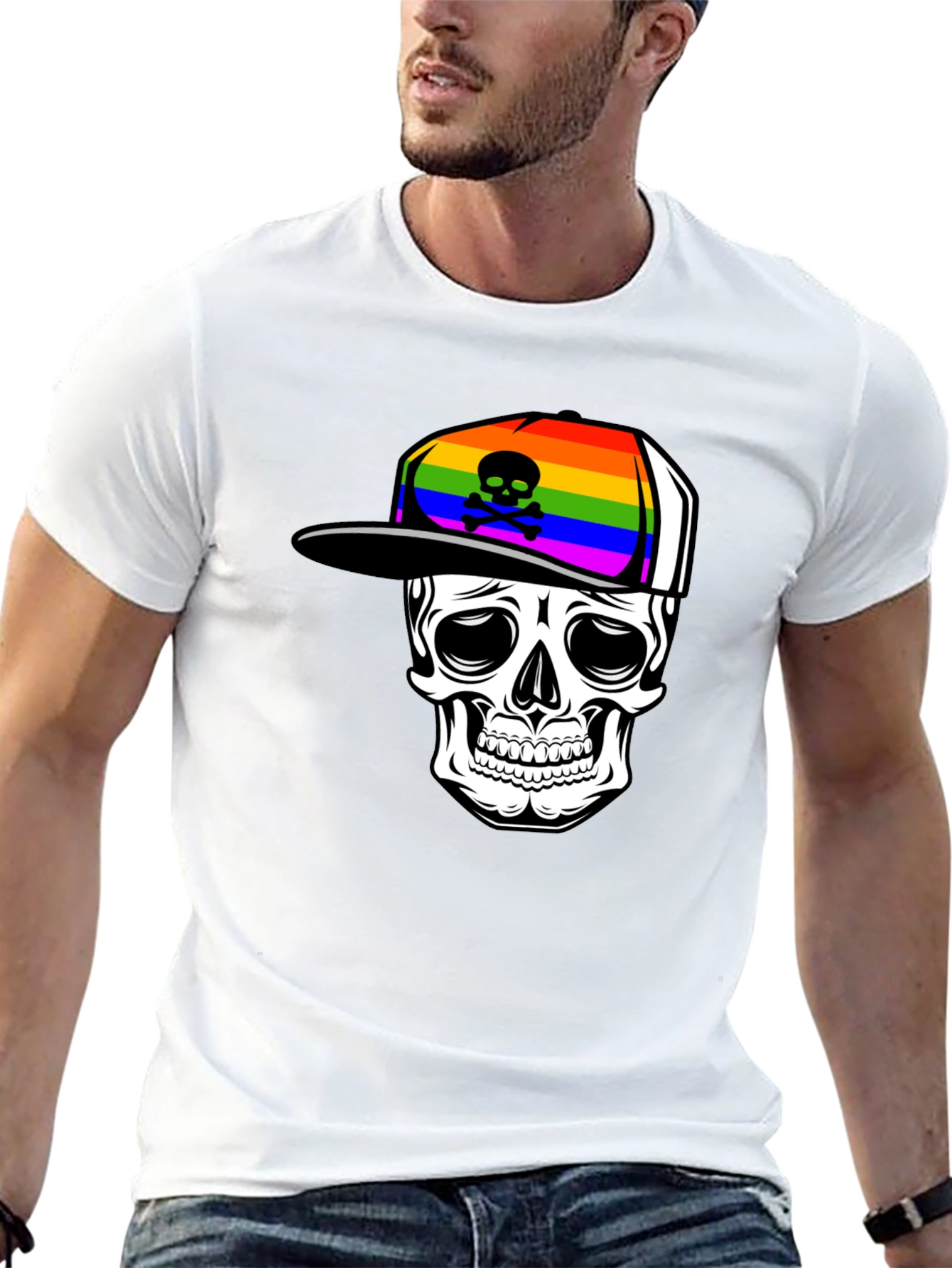 Skull in Rainbow Hat Graphic Tee