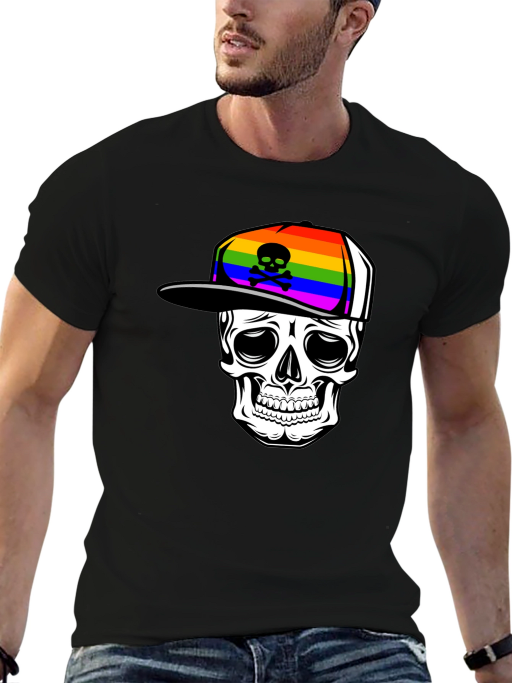 Skull in Rainbow Hat Graphic Tee