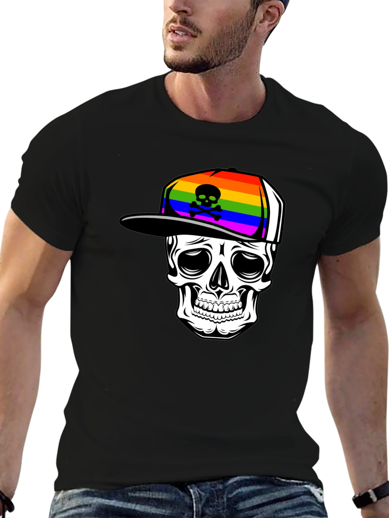 Skull in Rainbow Hat Graphic Tee