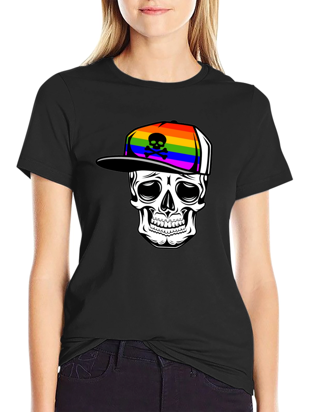 Skull in Rainbow Hat Graphic Tee
