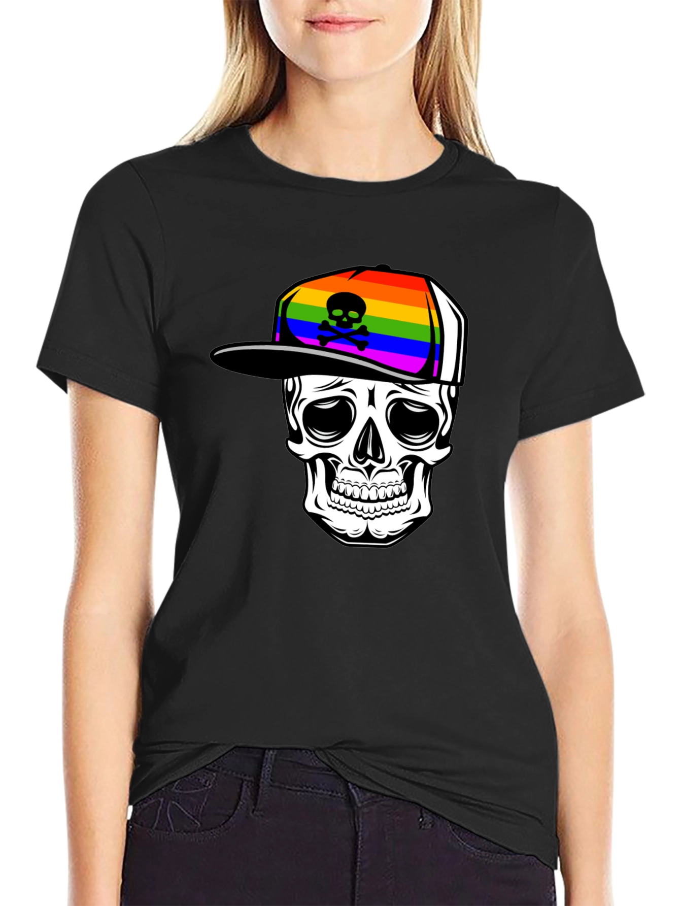 Skull in Rainbow Hat Graphic Tee