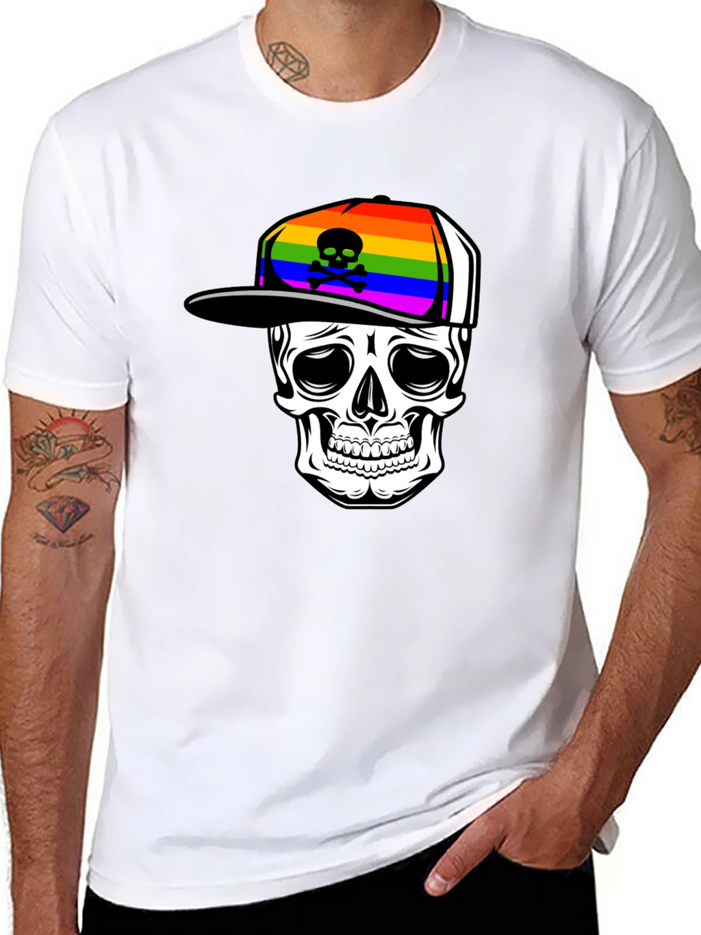 Skull in Rainbow Hat Graphic Tee