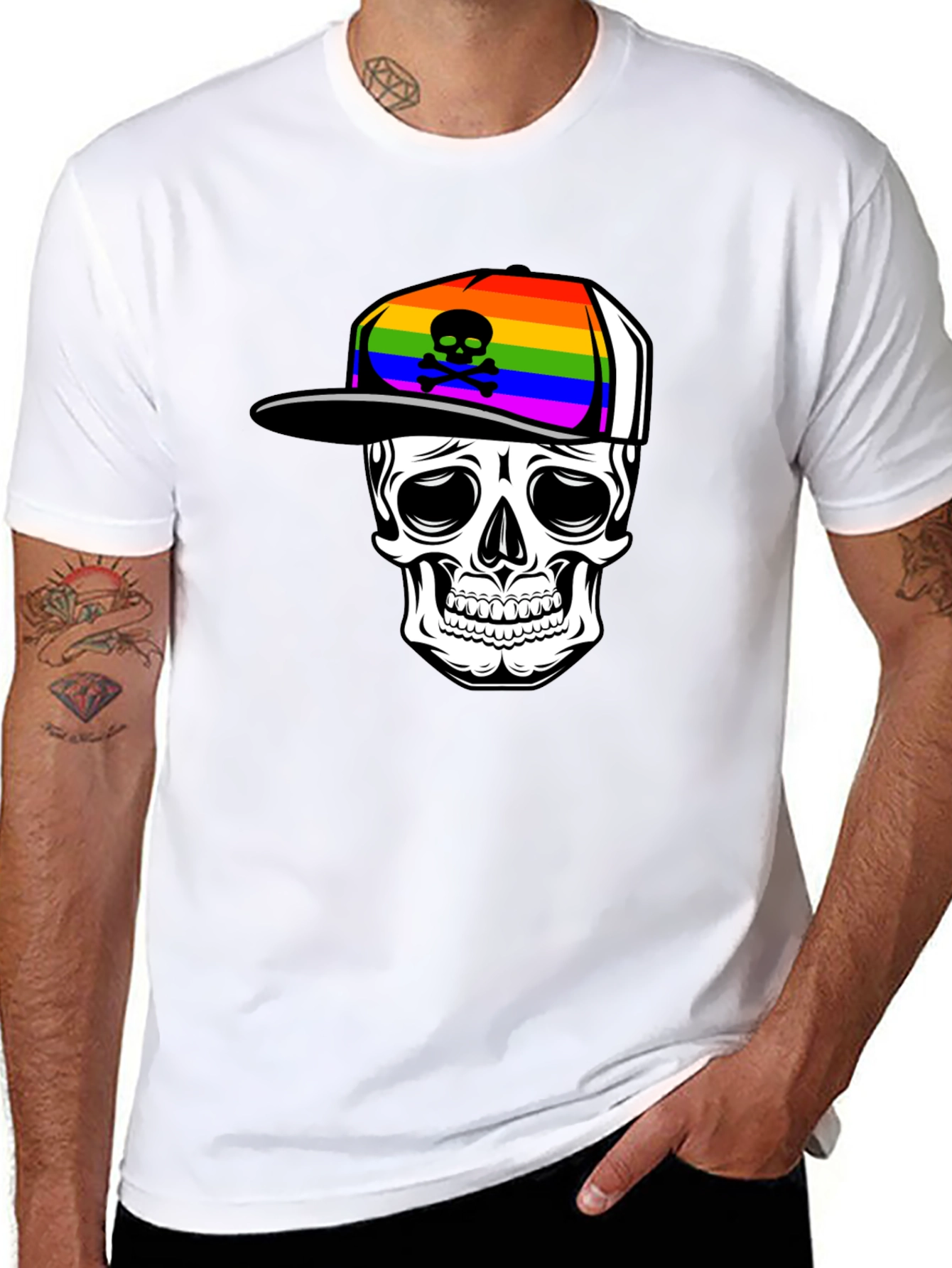 Skull in Rainbow Hat Graphic Tee