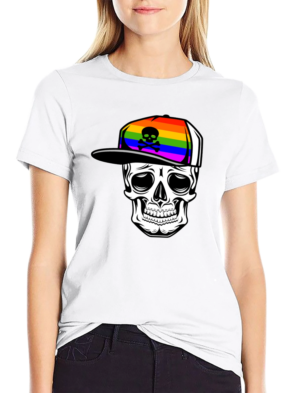 Skull in Rainbow Hat Graphic Tee