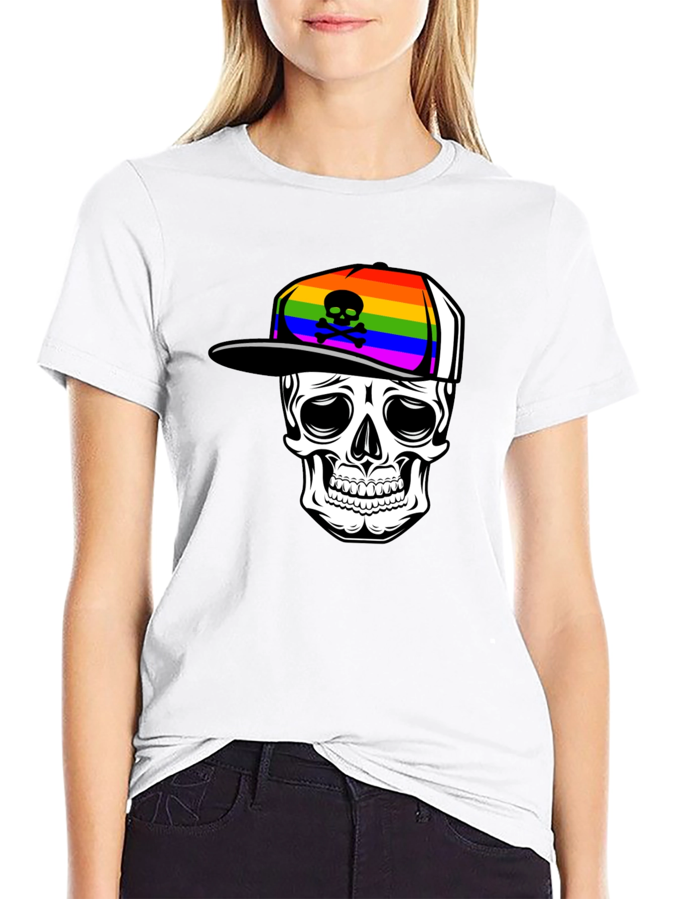 Skull in Rainbow Hat Graphic Tee