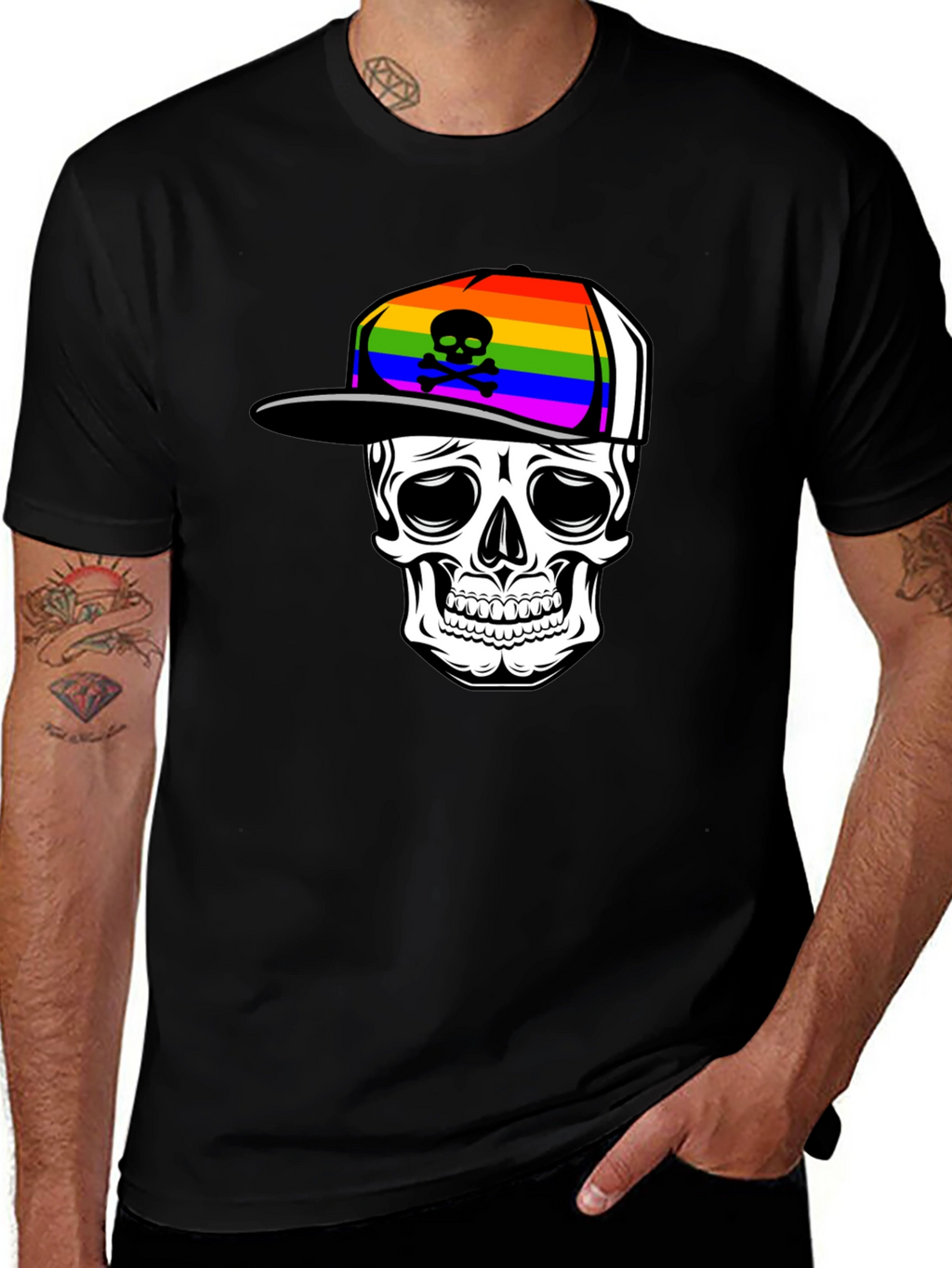 Skull in Rainbow Hat Graphic Tee