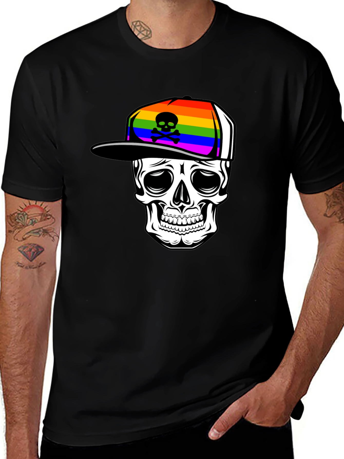 Skull in Rainbow Hat Graphic Tee