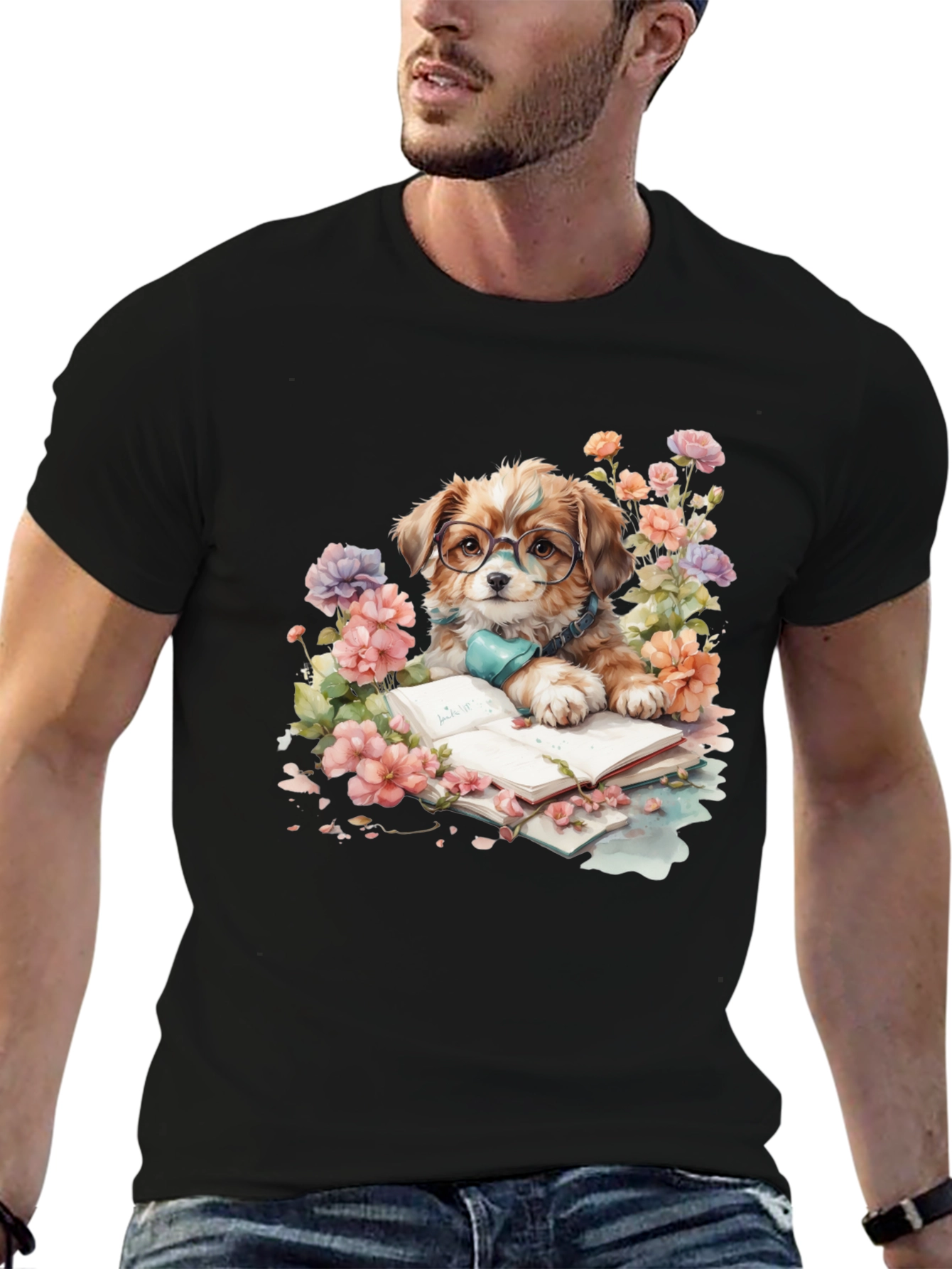 Dog Lover T-Shirt: Bookish Pup with Glasses