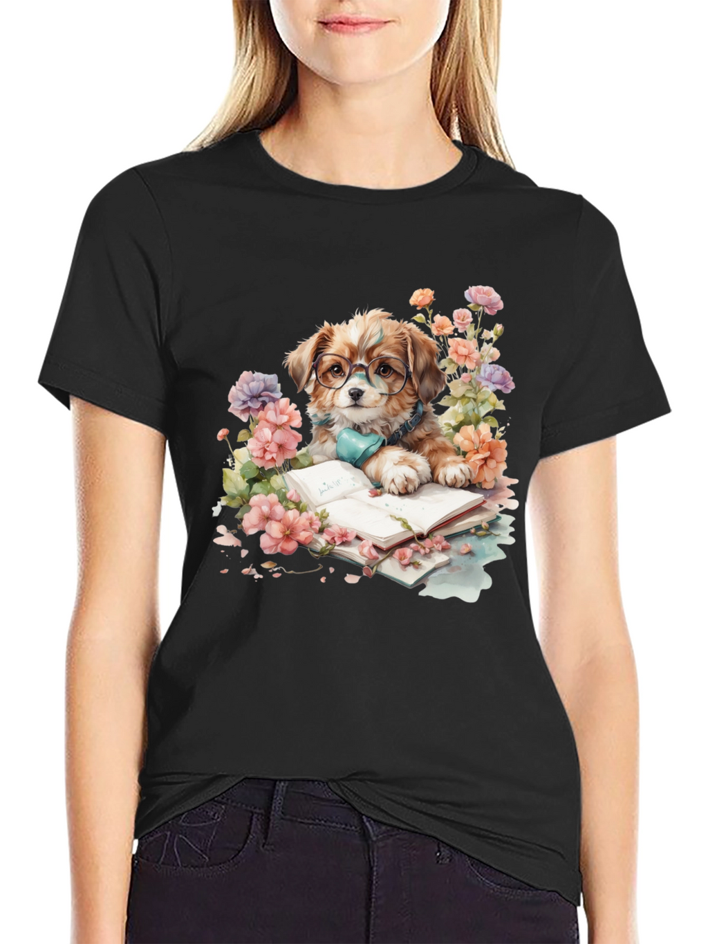 Dog Lover T-Shirt: Bookish Pup with Glasses