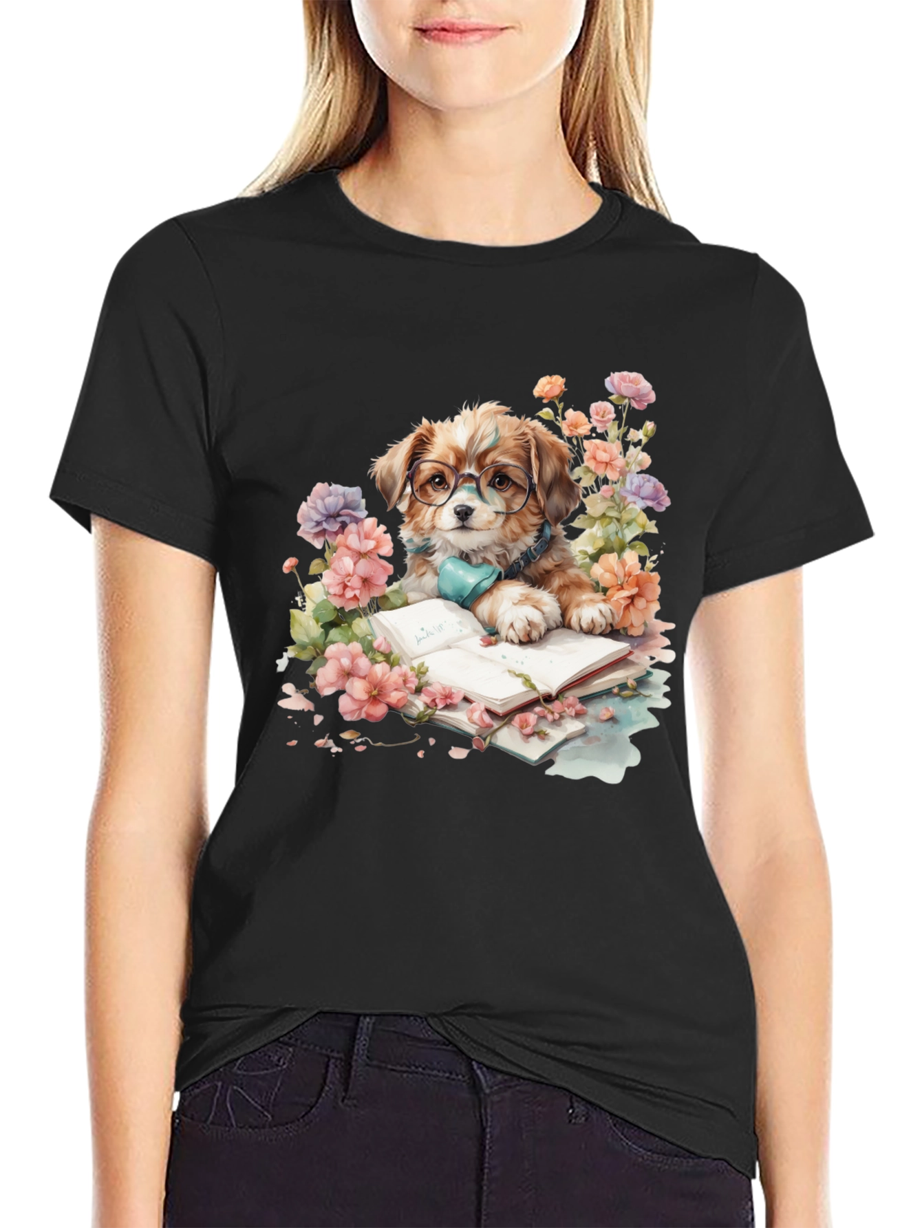 Dog Lover T-Shirt: Bookish Pup with Glasses