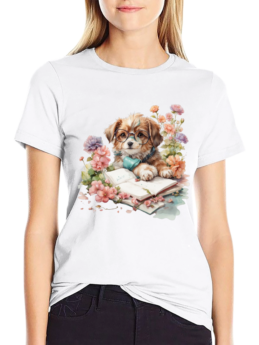 Dog Lover T-Shirt: Bookish Pup with Glasses
