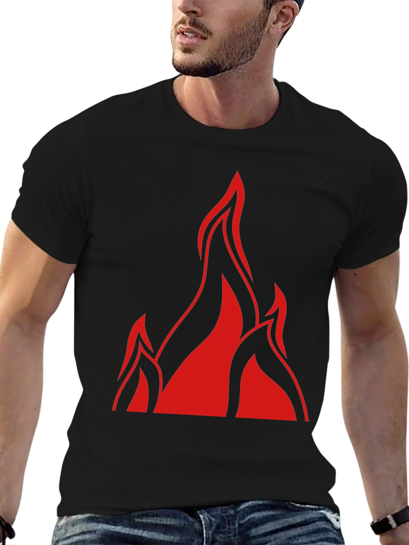 Bold Flame Graphic Black T-Shirt