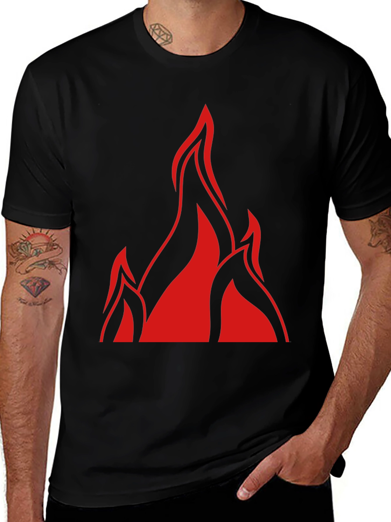 Bold Flame Graphic Black T-Shirt