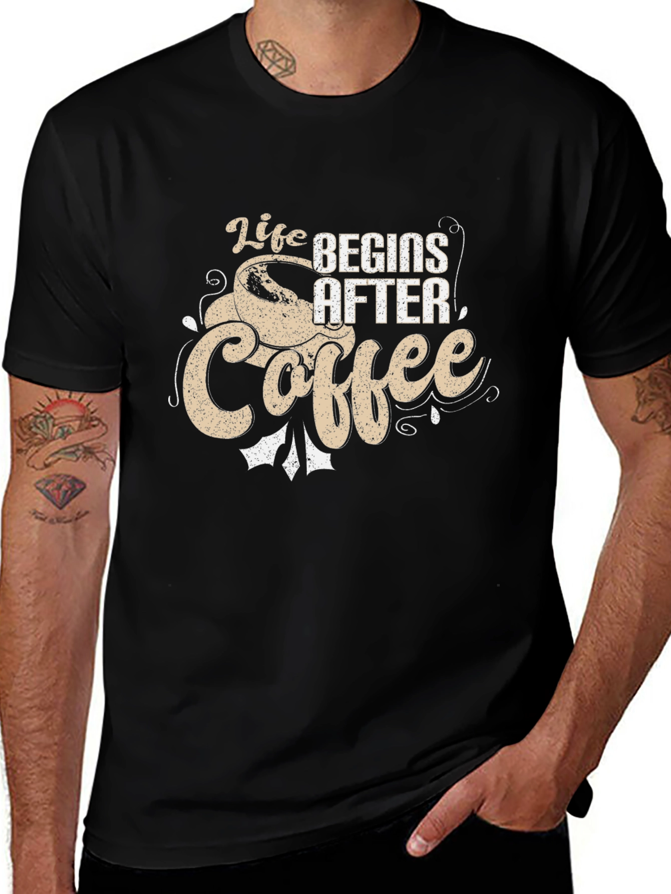 Life Begins After Coffee Graphic Tee - Black