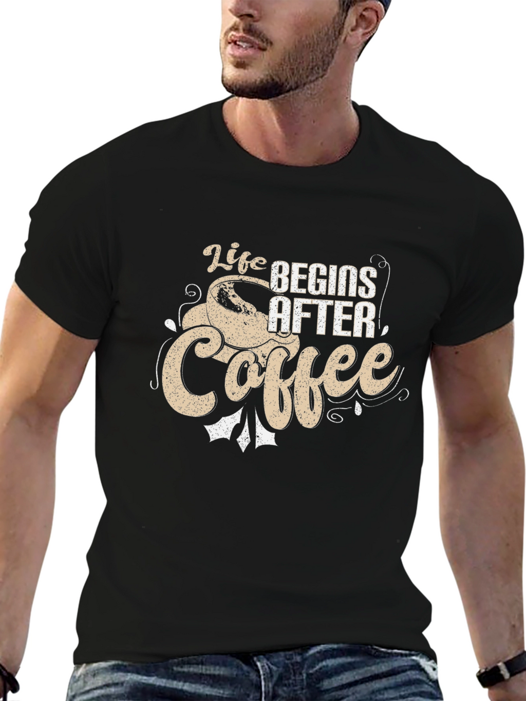 Life Begins After Coffee Graphic Tee - Black