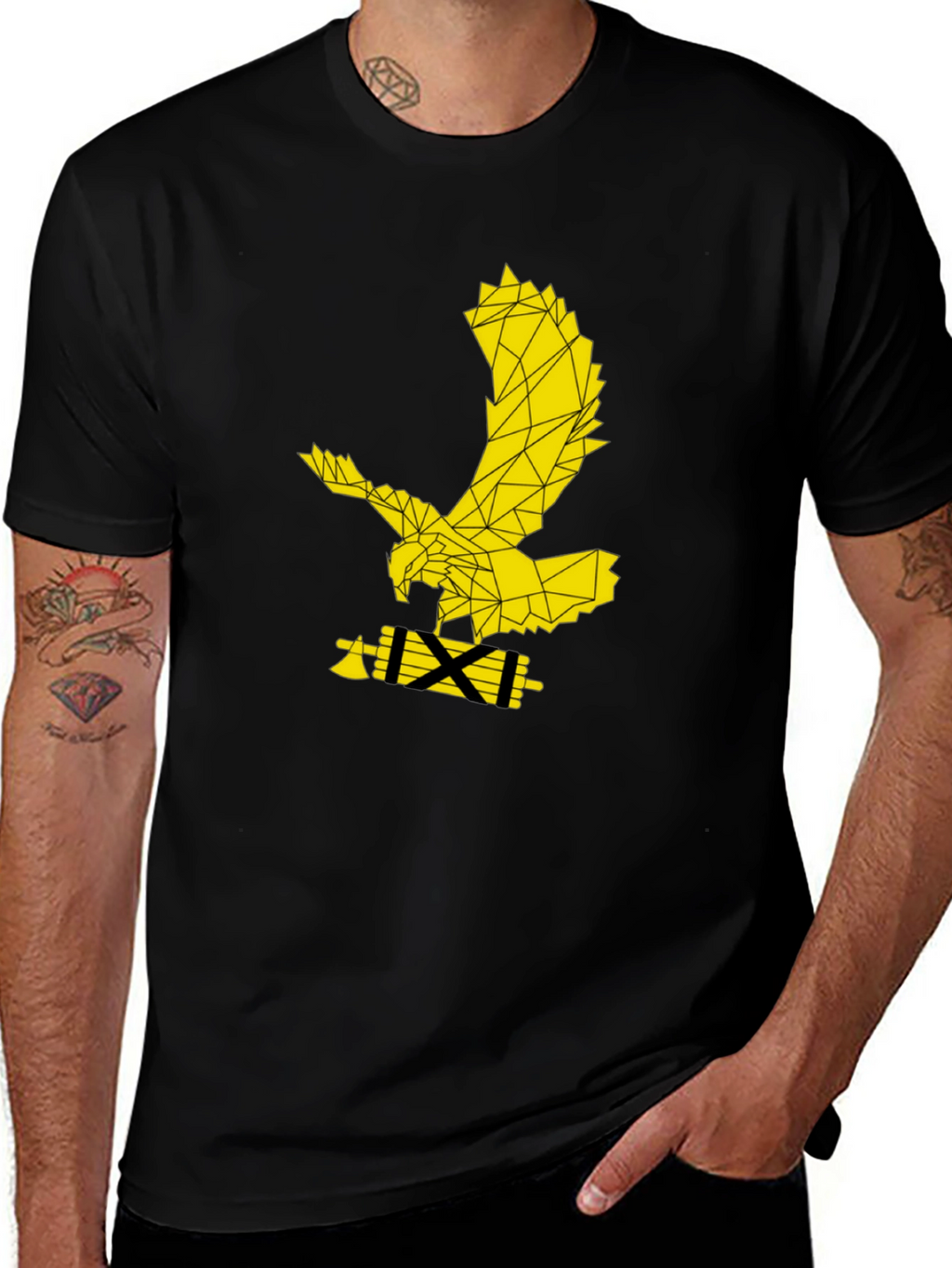 Geometric Eagle Graphic Black T-Shirt