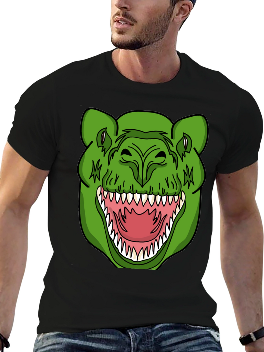 Dinosaur Graphic T-Shirt - Black Crew Neck Tee