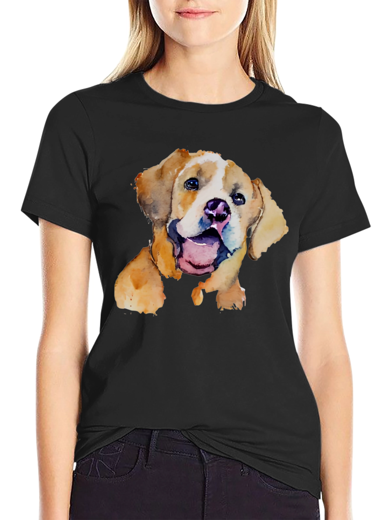 Watercolor Puppy Graphic T-Shirt - Cute Dog Tee
