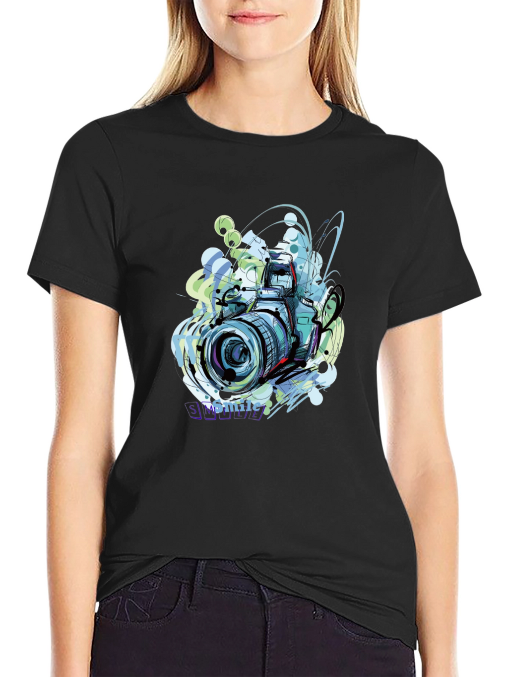 Camera Graphic Print Black T-Shirt