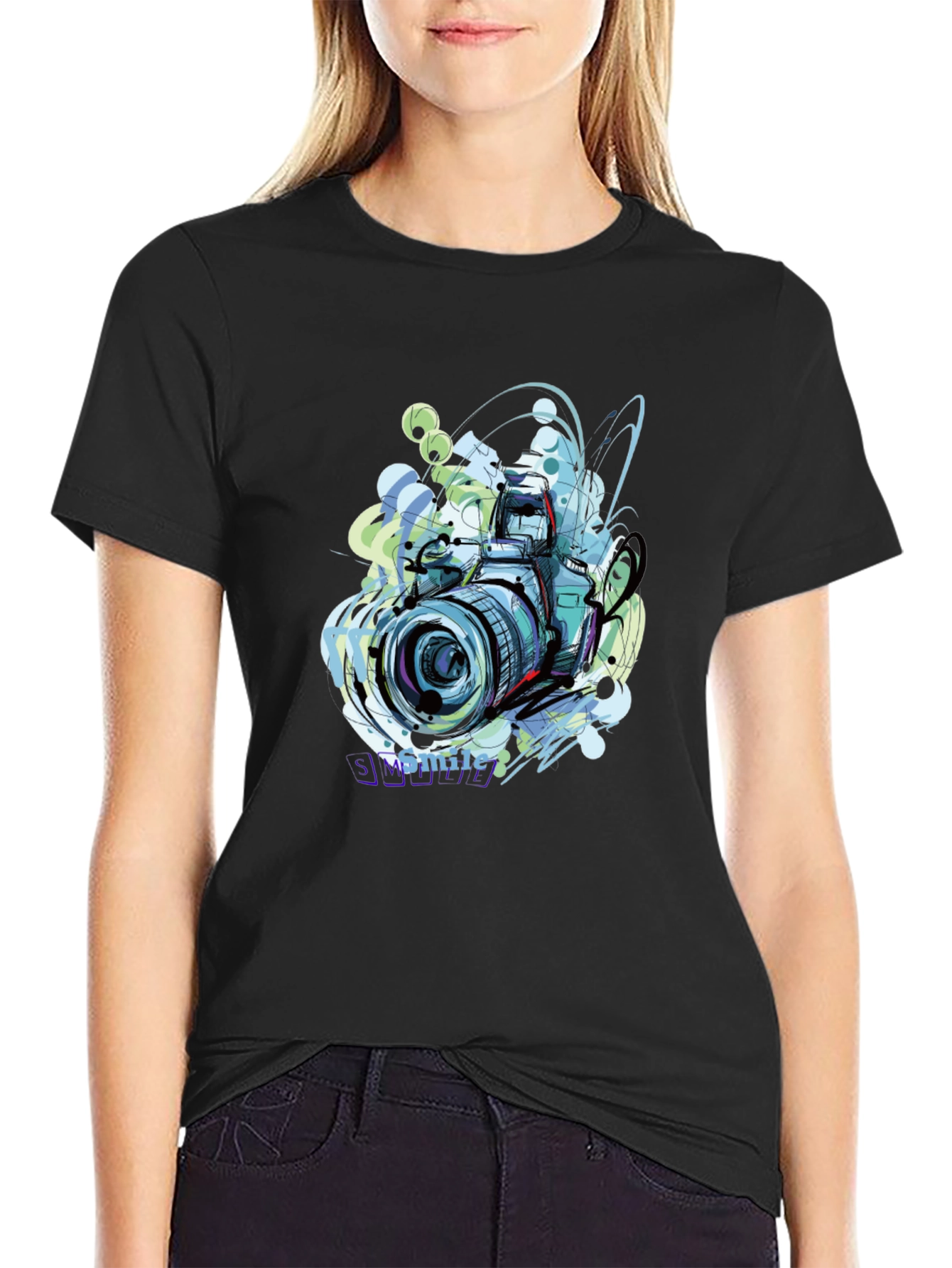 Camera Graphic Print Black T-Shirt