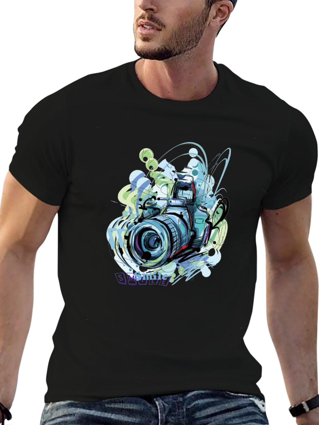 Camera Graphic Print Black T-Shirt