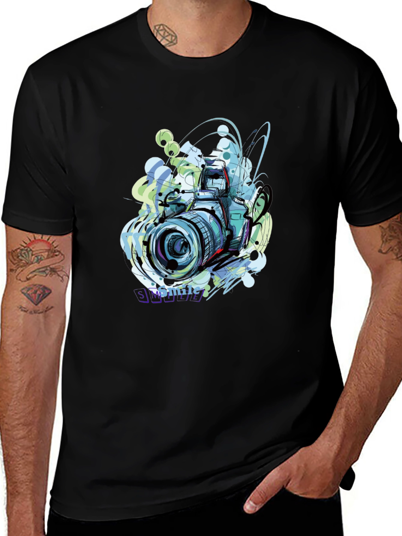 Camera Graphic Print Black T-Shirt