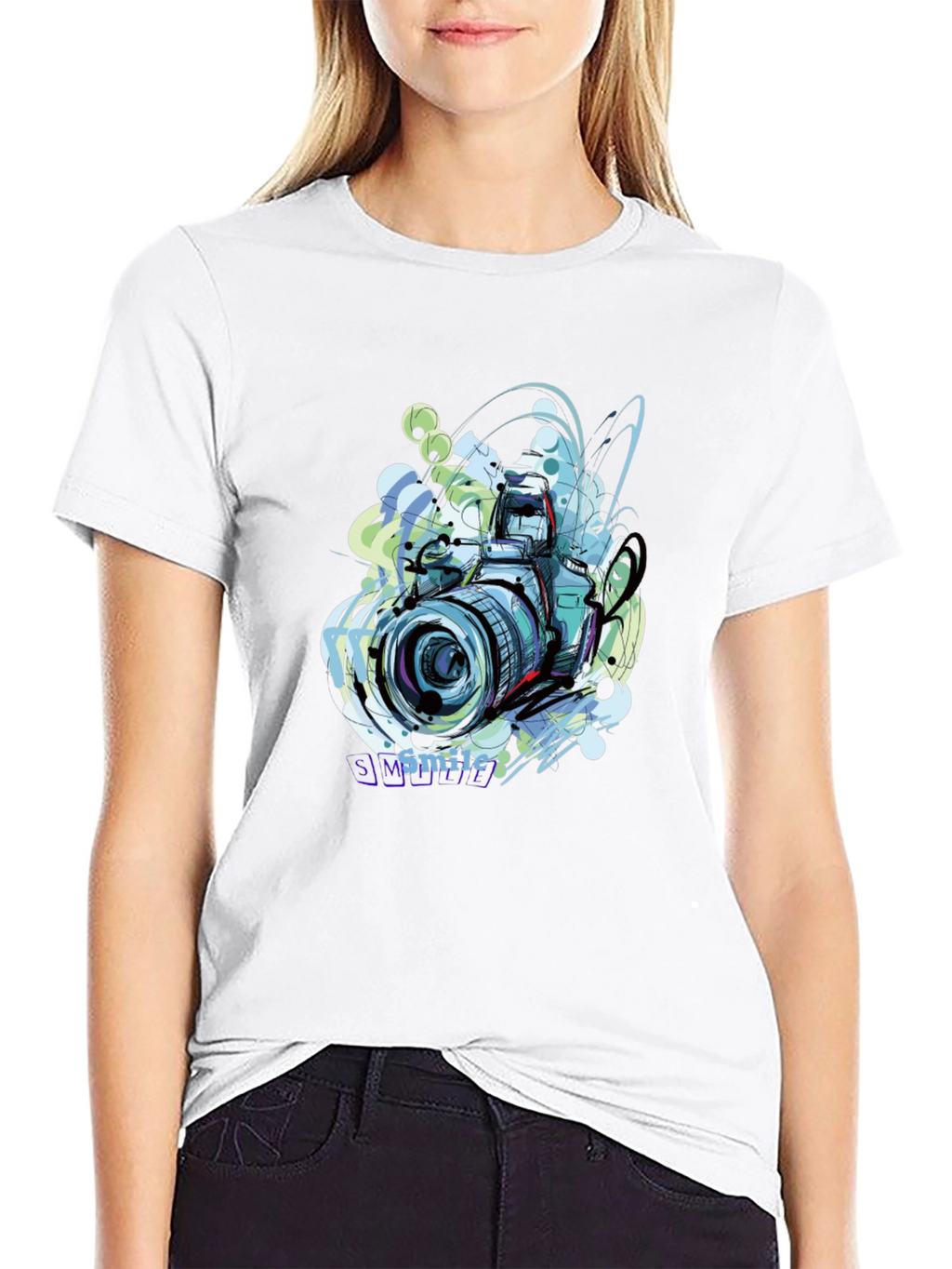Camera Graphic Print Black T-Shirt