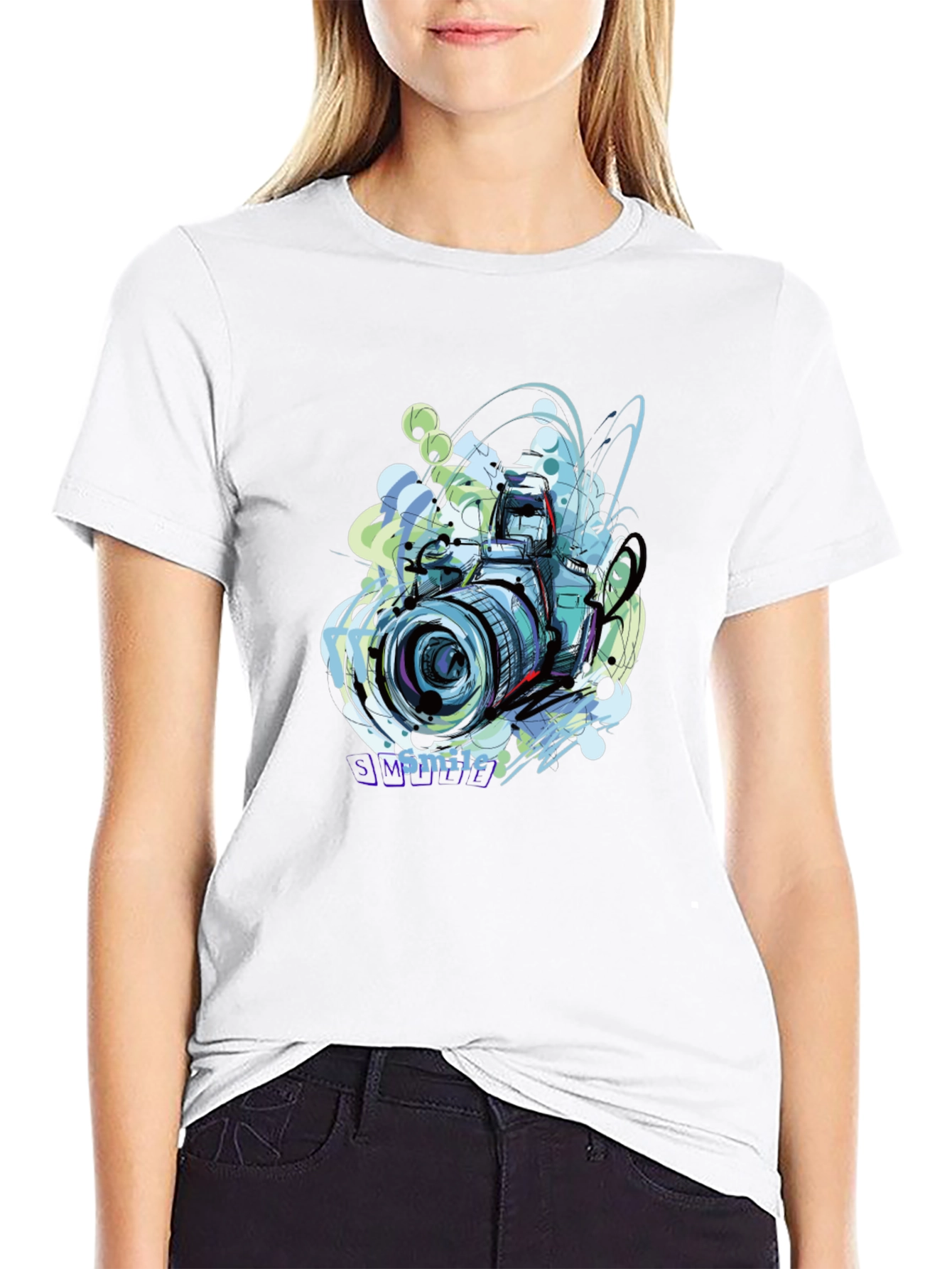 Camera Graphic Print Black T-Shirt