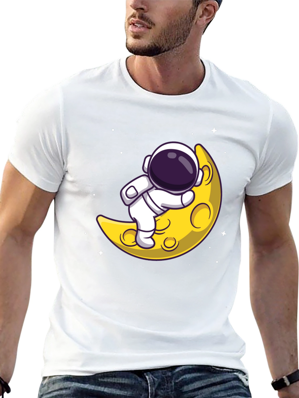 Astronaut on Moon Graphic Tee - Black Cotton T-Shirt