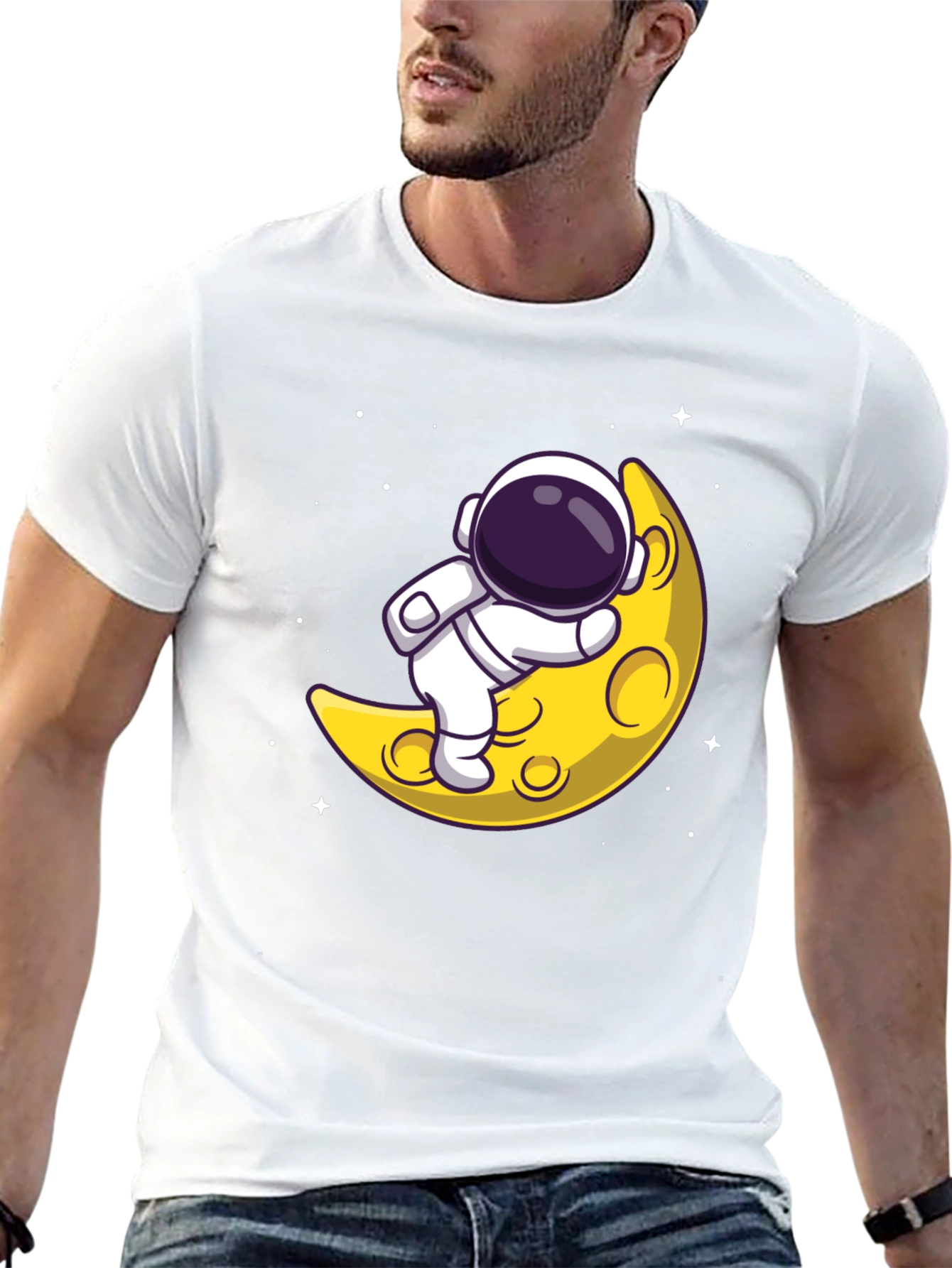Astronaut on Moon Graphic Tee - Black Cotton T-Shirt