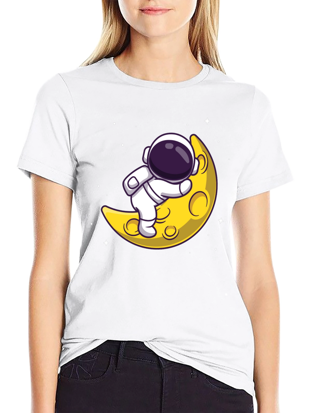Astronaut on Moon Graphic Tee - Black Cotton T-Shirt