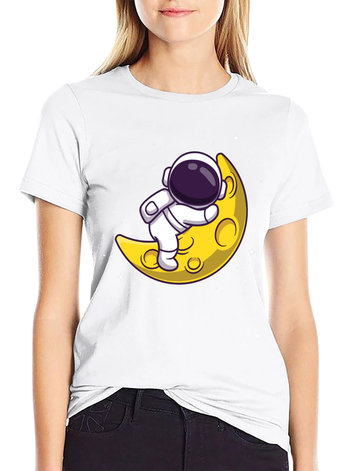 Astronaut on Moon Graphic Tee - Black Cotton T-Shirt