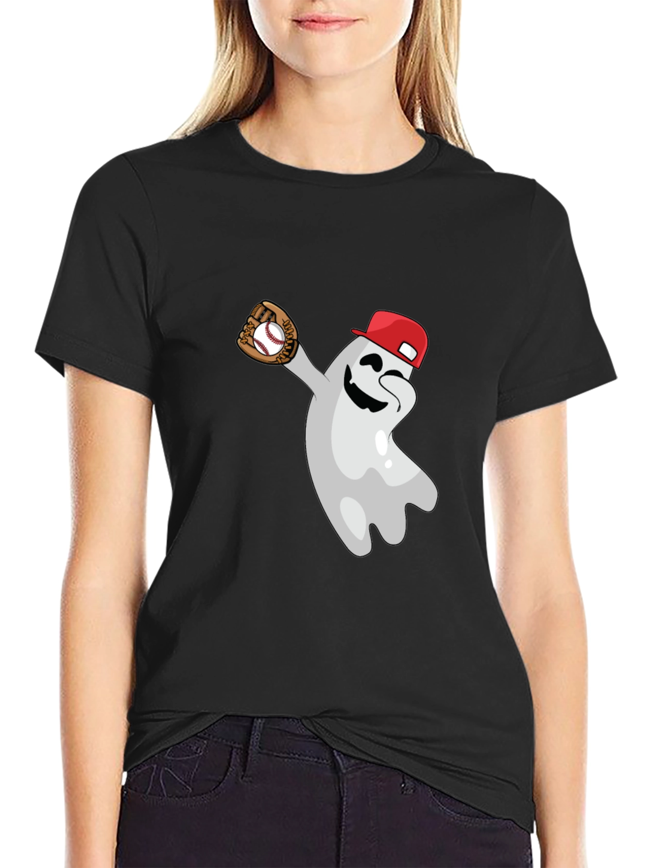 Baseball Ghost Graphic Tee - Funny Halloween Shirt