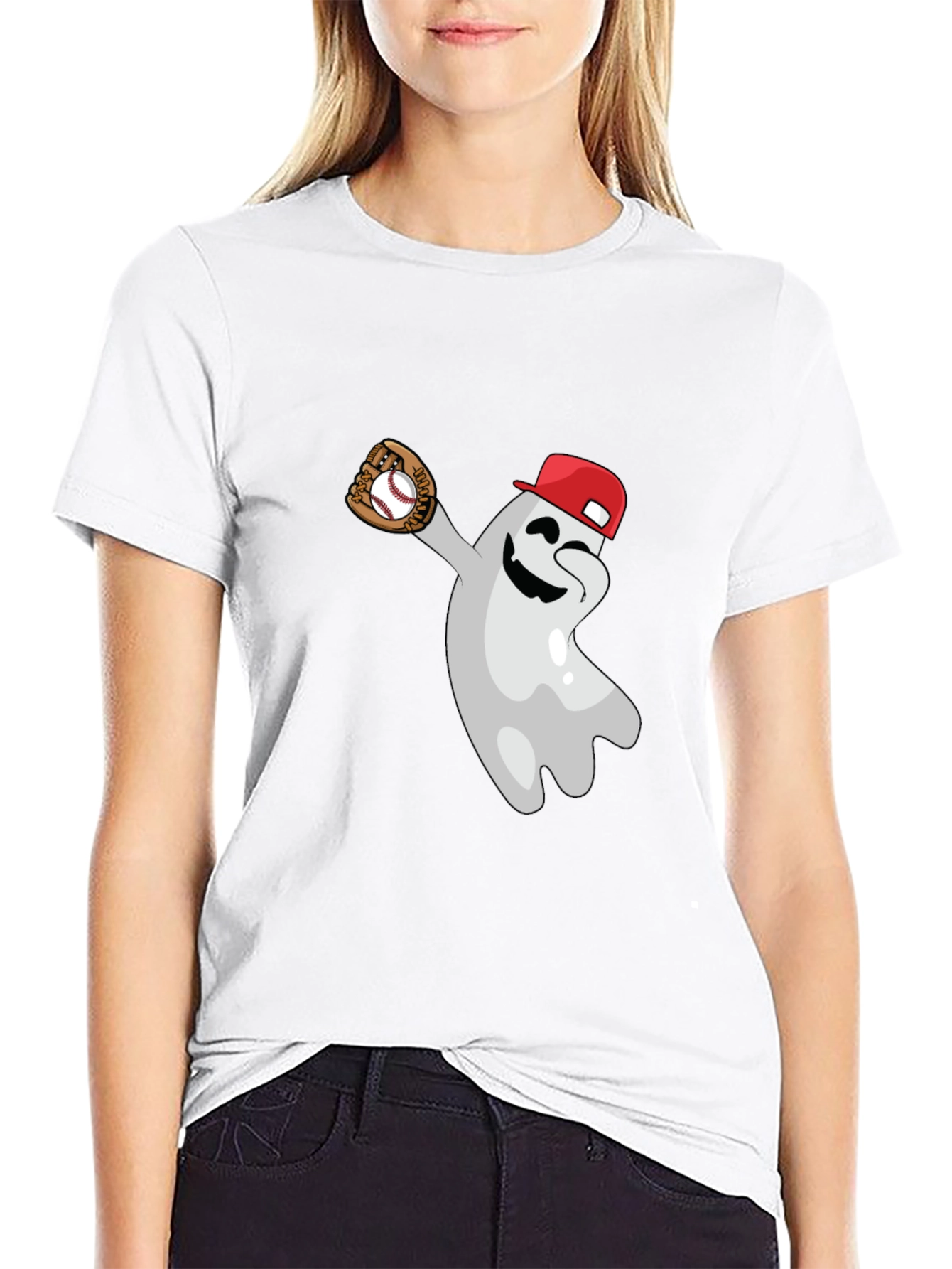 Baseball Ghost Graphic Tee - Funny Halloween Shirt