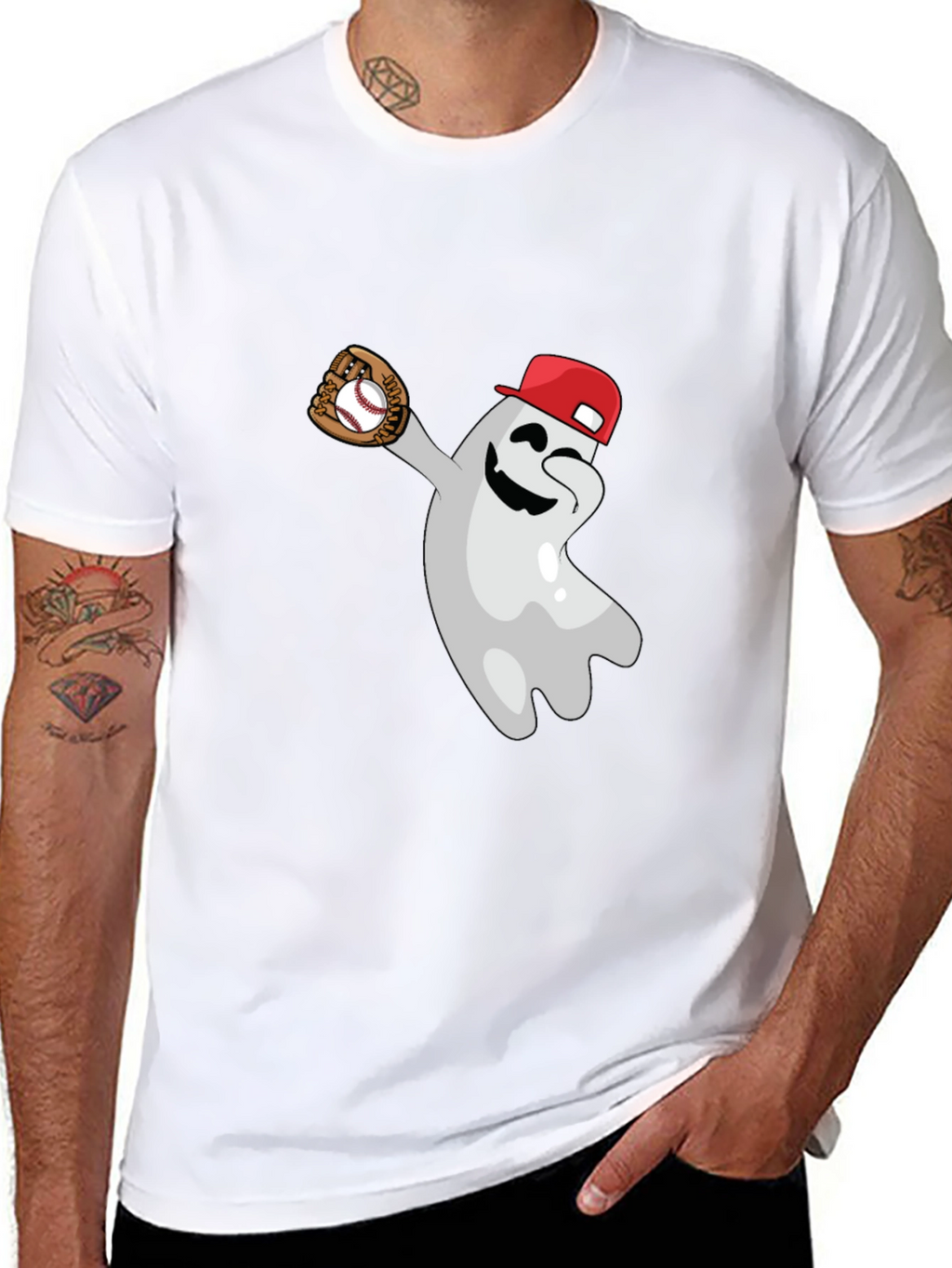 Baseball Ghost Graphic Tee - Funny Halloween Shirt