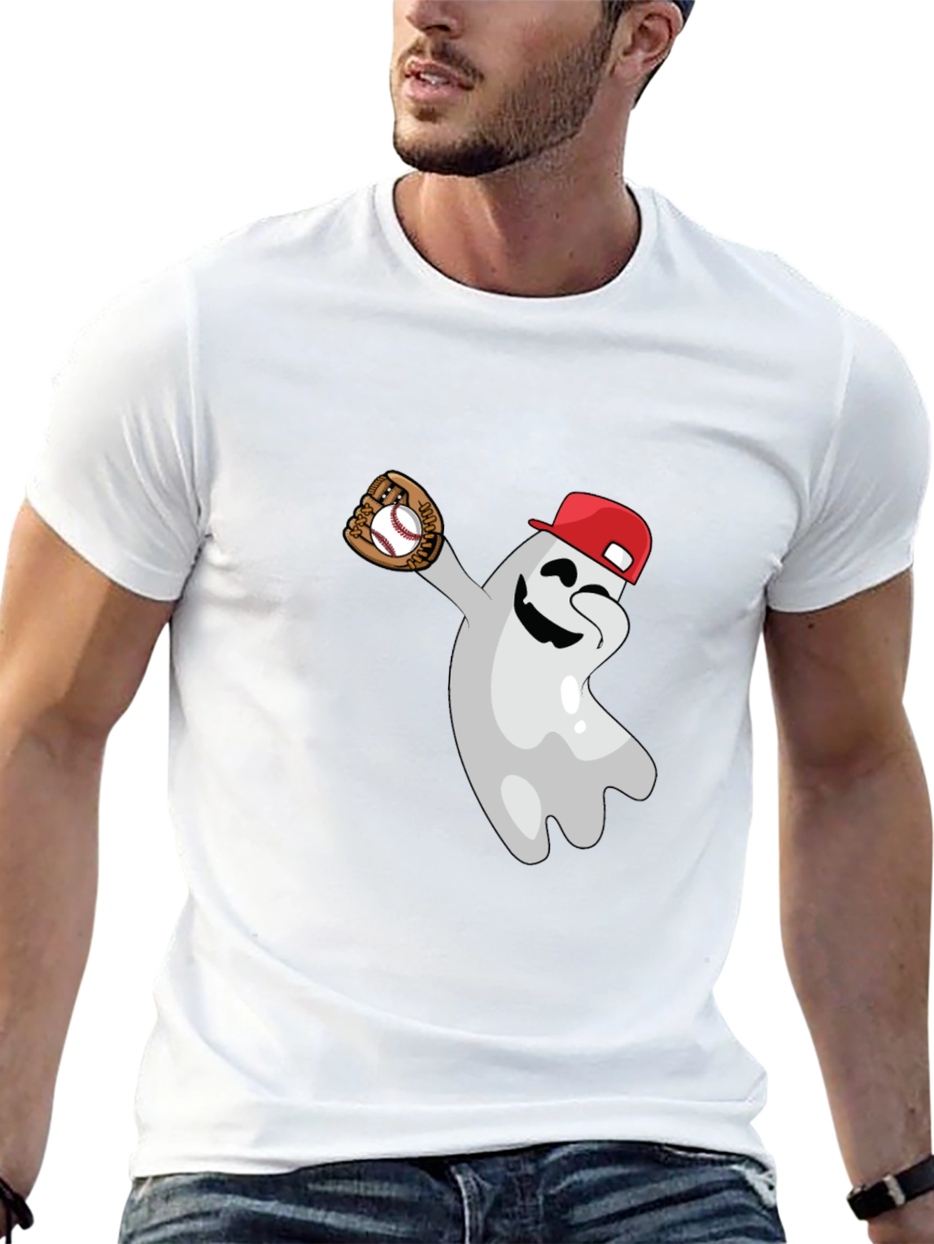 Baseball Ghost Graphic Tee - Funny Halloween Shirt
